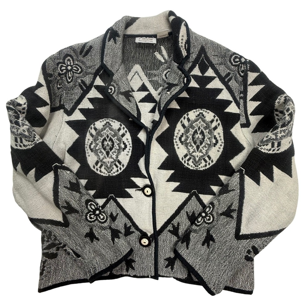 Fiorlini International Womens Black White Southwestern Tapestry Jacket Size L‎